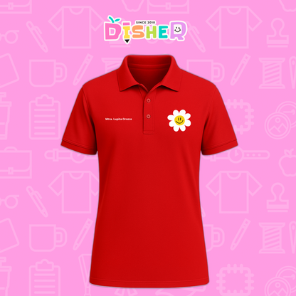 PBD-C-0023: Polo Bordada Dry Fit Caballero I Flor blanca