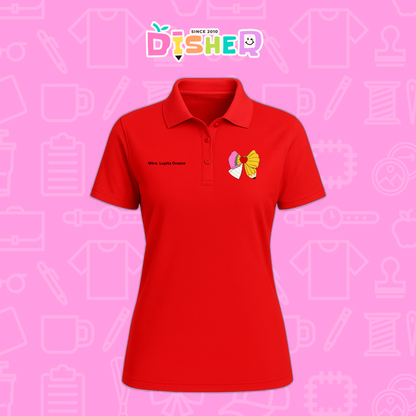 PBD-D-005 : Polo Bordada Dry Fit Dama I Moño lápiz hoja