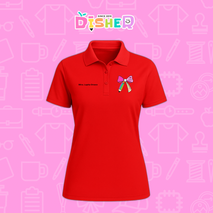 PBD-D-040: Polo Bordada Dry Fit Dama I Moño arcoíris
