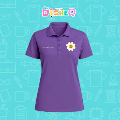 PBD-D-023: Polo Bordada Dry Fit Dama I Flor blanca