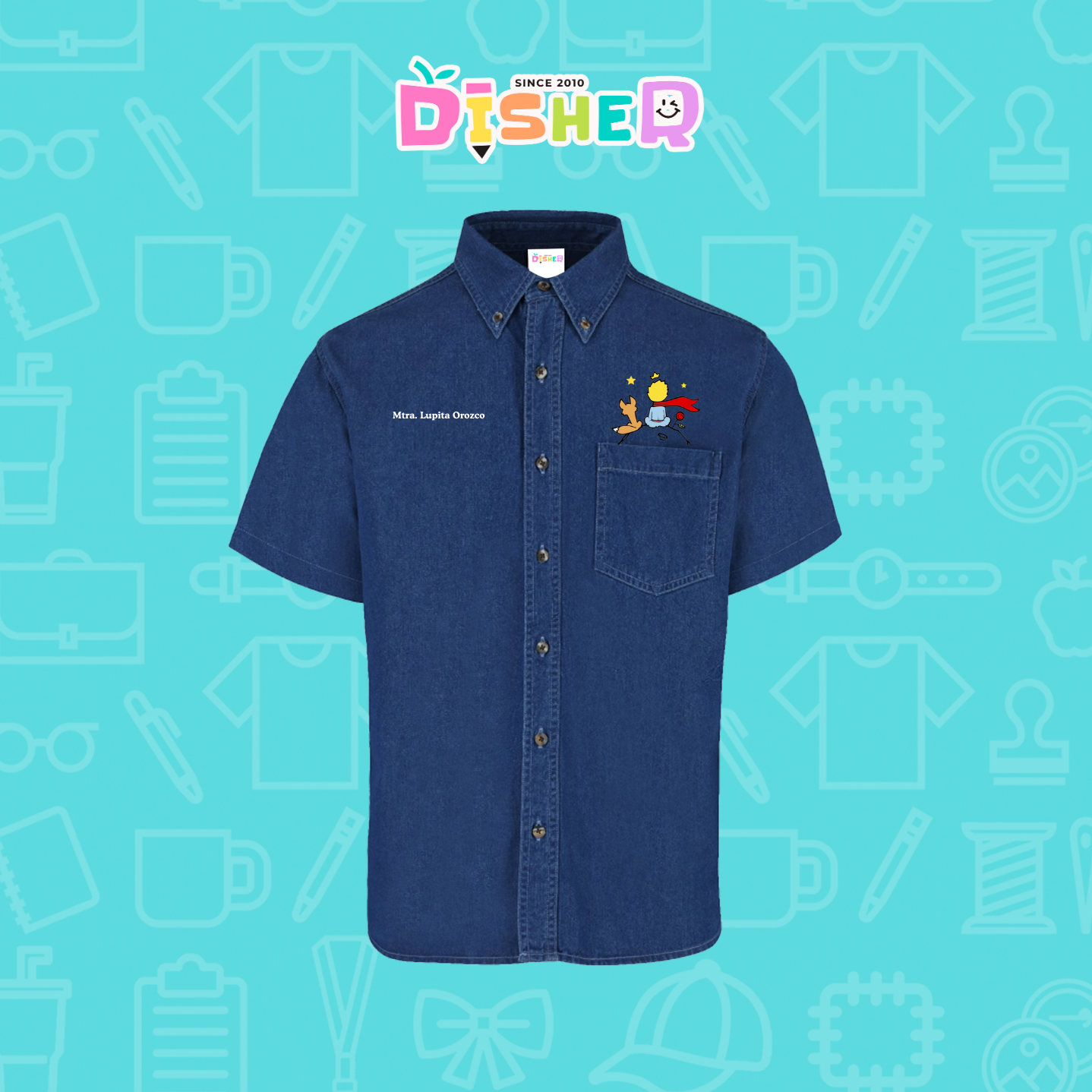 CBMC-C-014: Camisa Bordada Mezclilla Manga Corta Caballero  I El principito