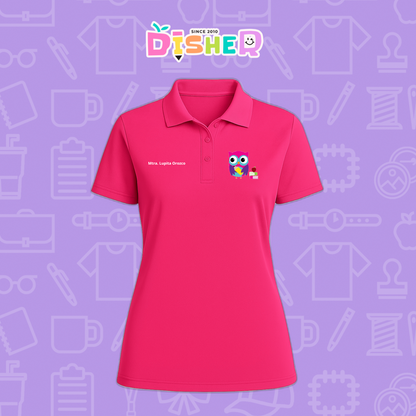 PBD-D-098: Polo Bordada Dry Fit Dama I Búho rosa