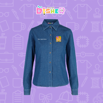 CBML-D-015: Camisa Bordada Mezclilla Manga Larga Dama  I Crayones flor