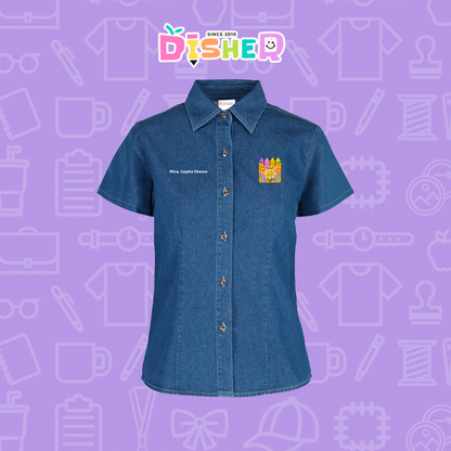 CBMC-D-015 : Camisa Bordada Mezclilla Manga Corta Dama  I  Crayones flor