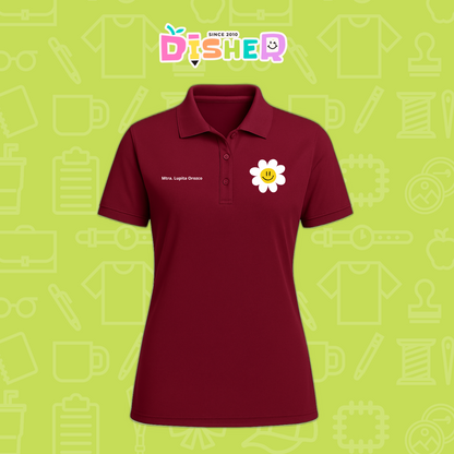 PBD-D-023: Polo Bordada Dry Fit Dama I Flor blanca