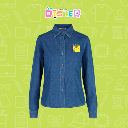 CBML-D-016: Camisa Bordada Mezclilla Manga Larga Dama  I Cajitas crayolas