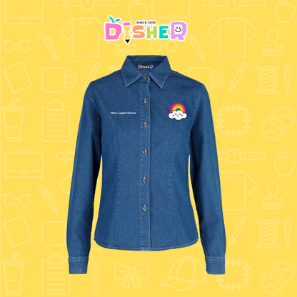 CBML-D-017: Camisa Bordada Mezclilla Manga Larga Dama  I Nube arcoiris