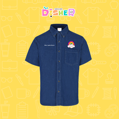 CBMC-C-017: Camisa Bordada Mezclilla Manga Corta Caballero  I Nube arcoiris