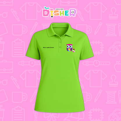 PBD-D-098: Polo Bordada Dry Fit Dama I Búho rosa