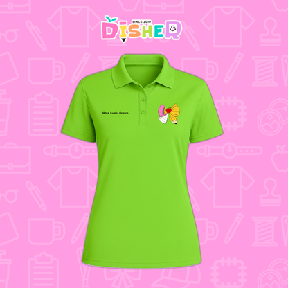 PBD-D-005 : Polo Bordada Dry Fit Dama I Moño lápiz hoja