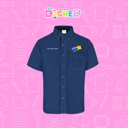 CBMC-C-019: Camisa Bordada Mezclilla Manga Corta Caballero  I Estrella fugaz