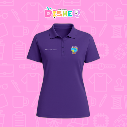 PBD-D-038: Polo Bordada Dry Fit Dama I Mundo con flores