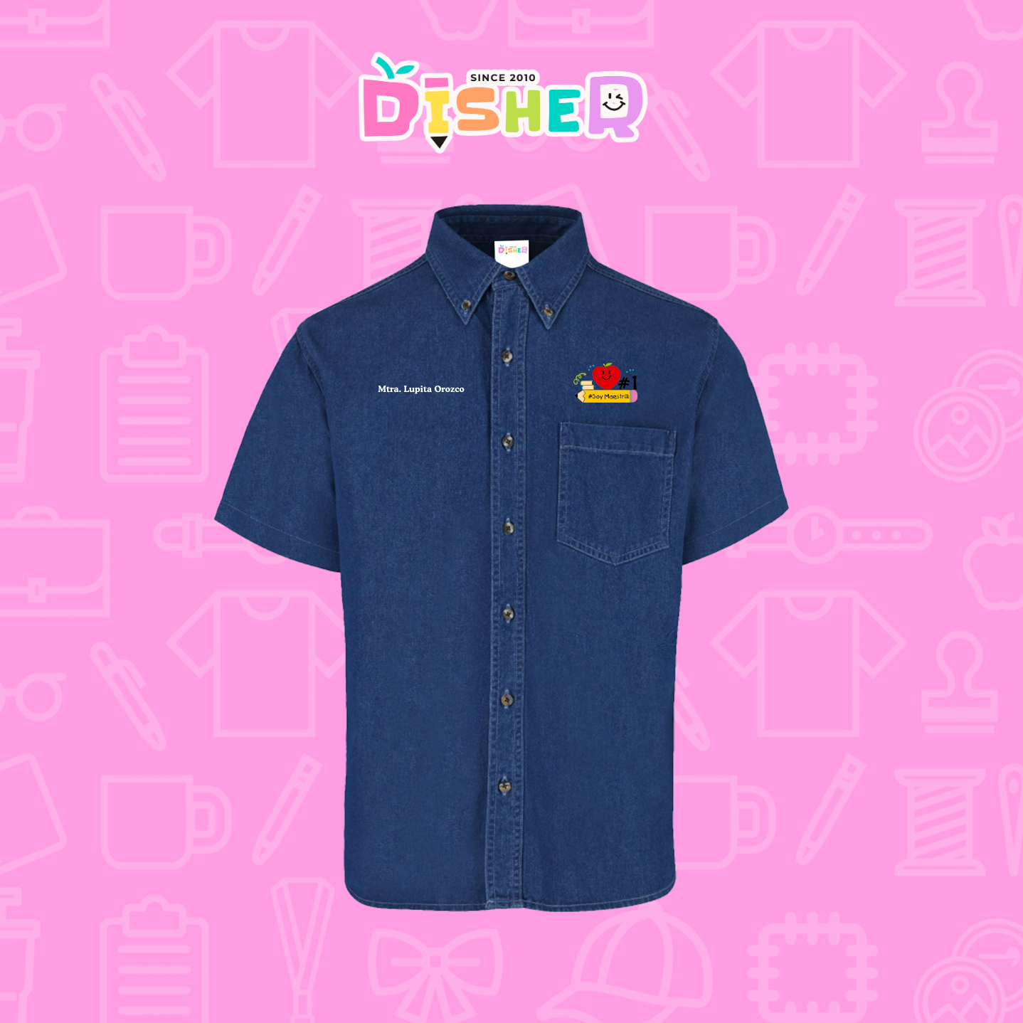 CBMC-C-001: Camisa Bordada Mezclilla Manga Corta Caballero  I Manzana lápiz