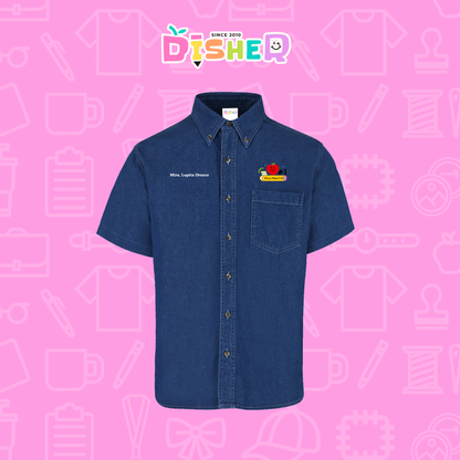 CBMC-C-001: Camisa Bordada Mezclilla Manga Corta Caballero  I Manzana lápiz