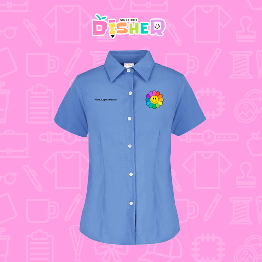 CBGC-D-018: Camisa Bordada Gabardina Manga Corta Dama  I Flor de colores