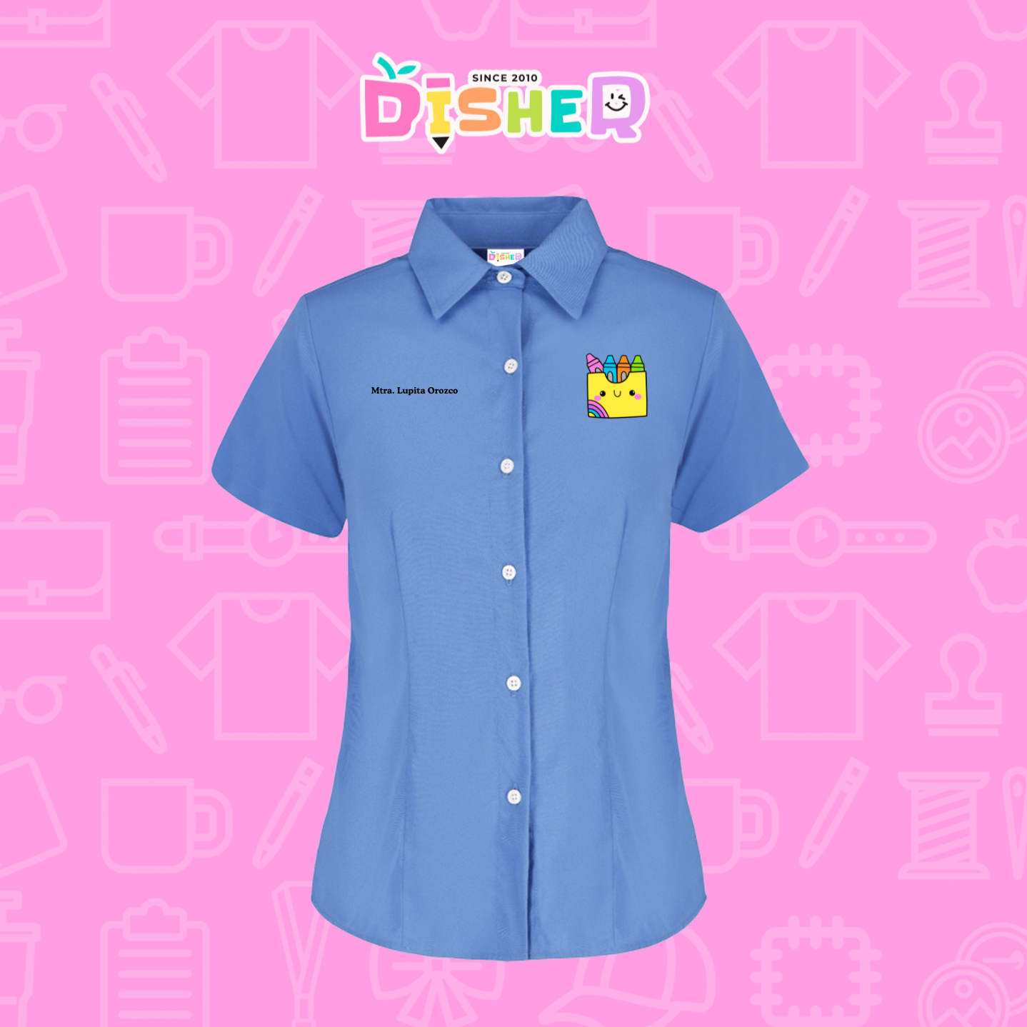 CBGC-D-016: Camisa Bordada Gabardina Manga Corta Dama  I Cajita crayola