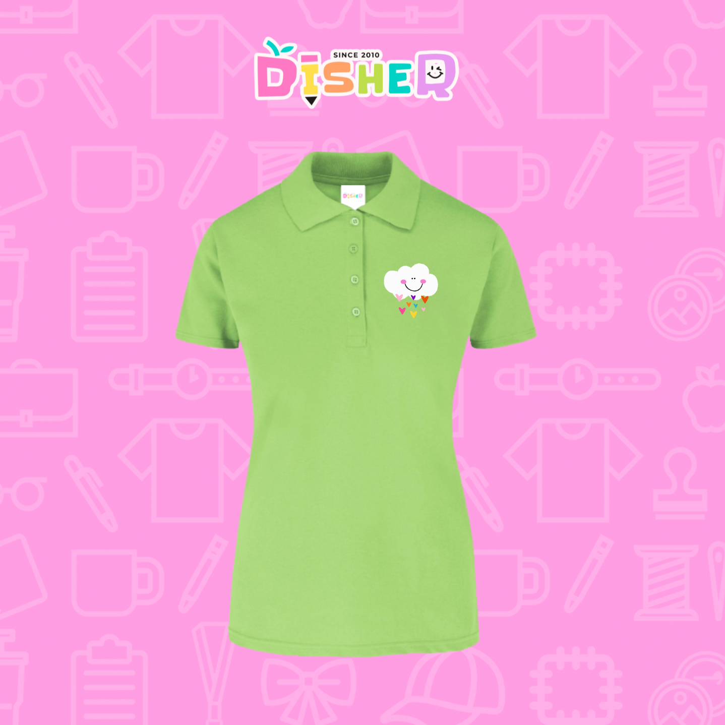 PBY-D-0022: Polo Bordada 50/50 Dama I Nube corazones