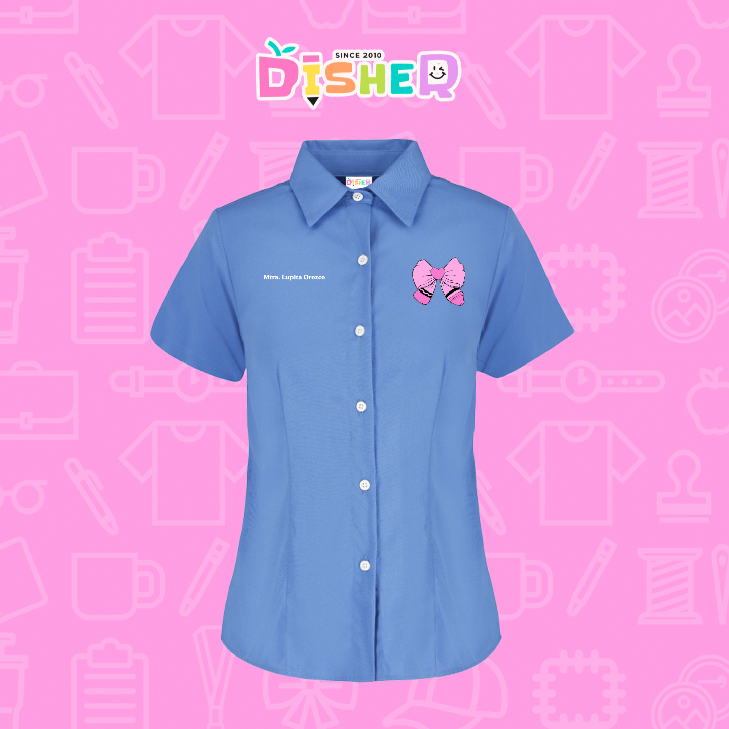CBGC-D-009: Camisa Bordada Gabardina Manga Corta Dama  I Moño rosa crayón