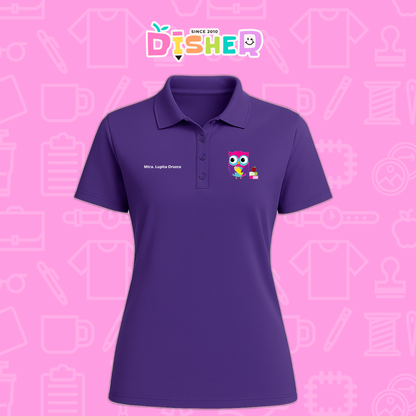 PBD-D-098: Polo Bordada Dry Fit Dama I Búho rosa