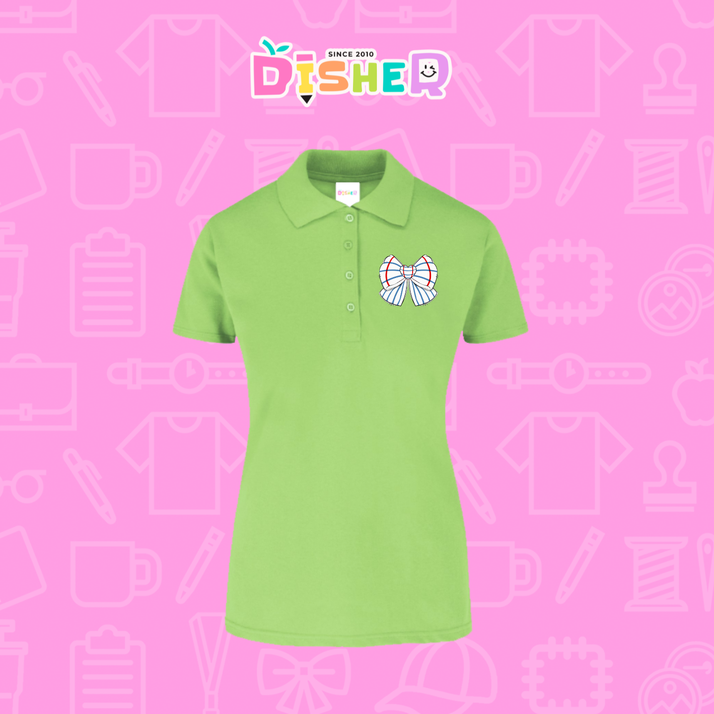 PBY-D-0010: Polo Bordada 50/50 Dama I Moño rayas papel