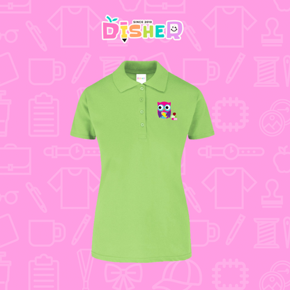 PBY-D-0098: Polo Bordada 50/50 Dama I Búho rosa