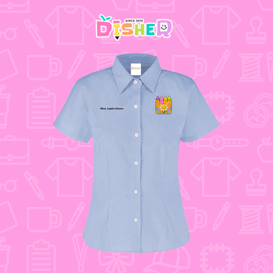 CBOC-D-015: Camisa Bordada Oxford Manga Corta Dama I Crayones flor