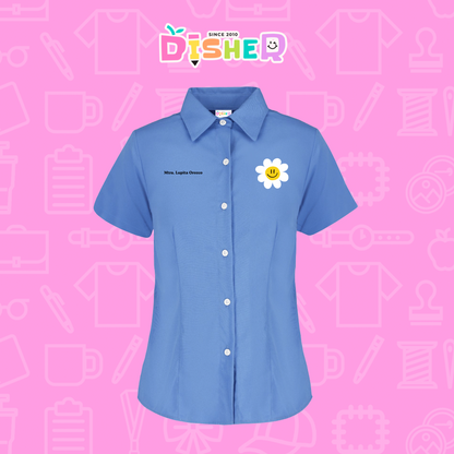 CBGC-D-023: Camisa Bordada Gabardina Manga Corta Dama  I Flor blanca