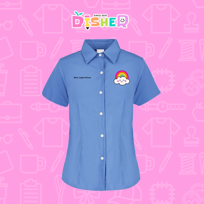 CBGC-D-017: Camisa Bordada Gabardina Manga Corta Dama  I Nube arcoiris