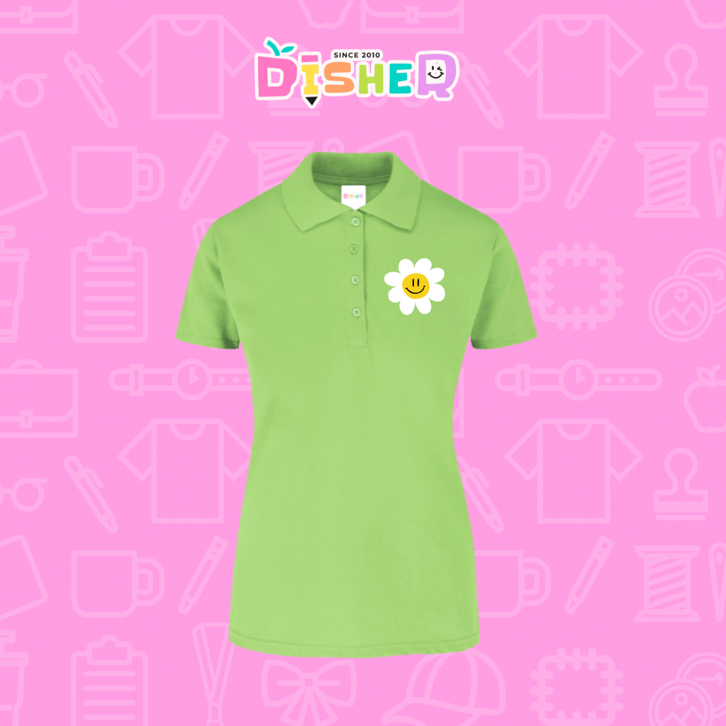 PBY-D-0023: Polo Bordada 50/50 Dama I Flor blanca