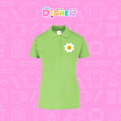 PBY-D-0023: Polo Bordada 50/50 Dama I Flor blanca