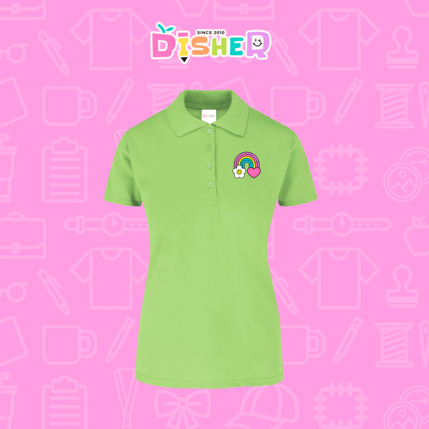 PBY-D-0025: Polo Bordada 50/50 Dama I Arcoíris corazón