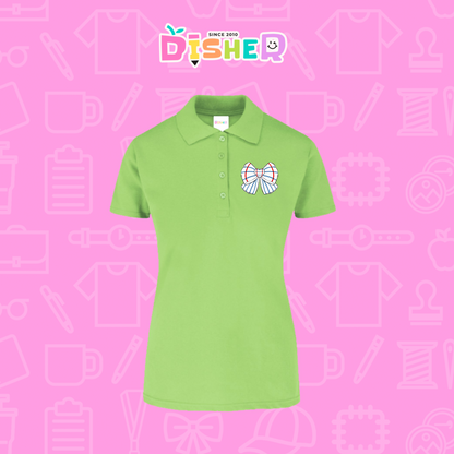 PBY-D-0010: Polo Bordada 50/50 Dama I Moño rayas papel