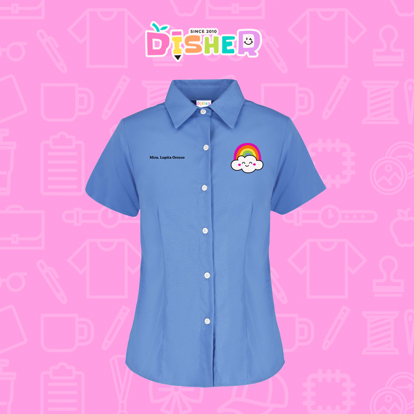 CBGC-D-017: Camisa Bordada Gabardina Manga Corta Dama  I Nube arcoiris