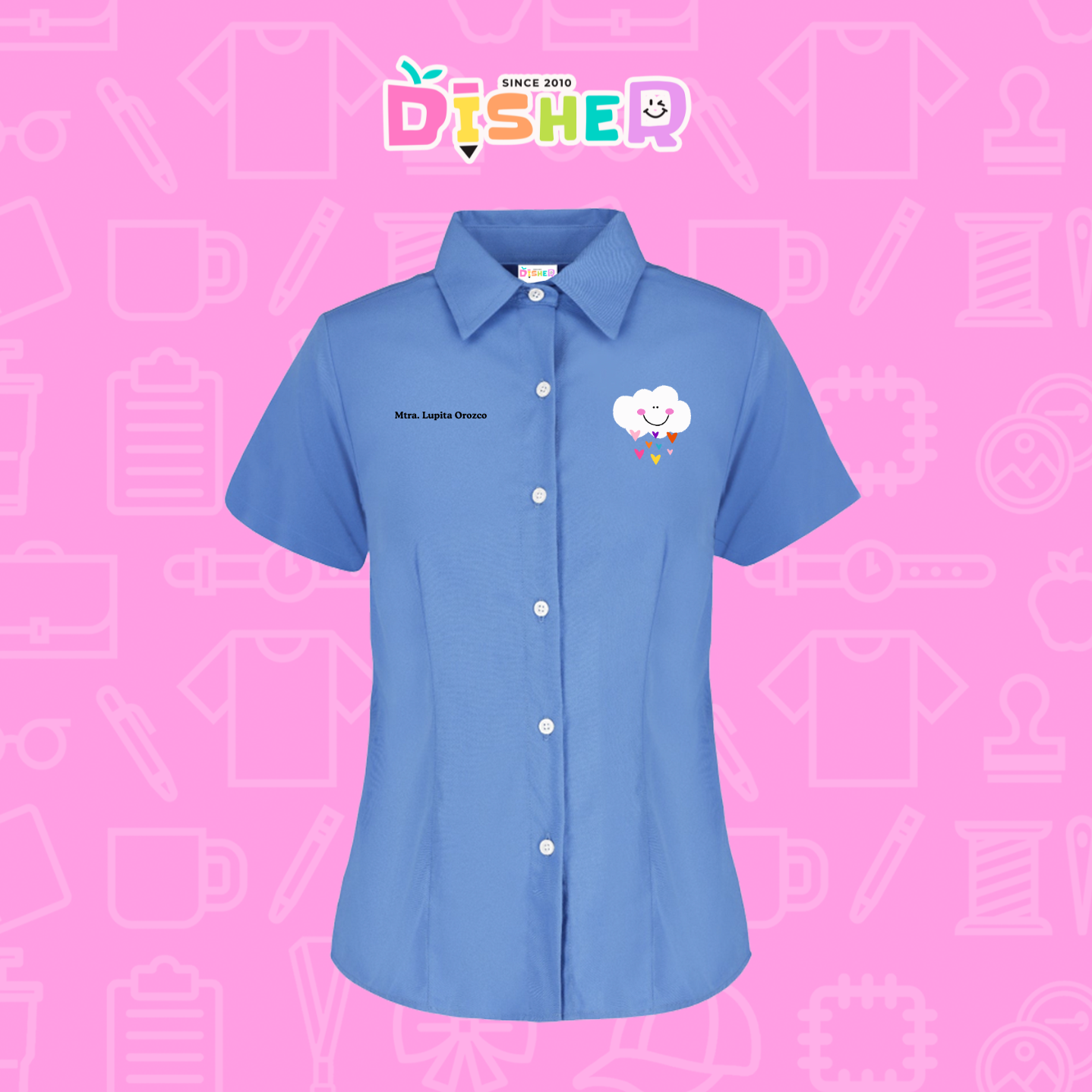 CBGC-D-022: Camisa Bordada Gabardina Manga Corta Dama  I Nube corazones