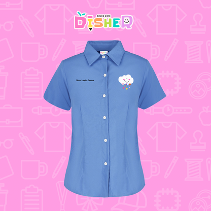 CBGC-D-022: Camisa Bordada Gabardina Manga Corta Dama  I Nube corazones