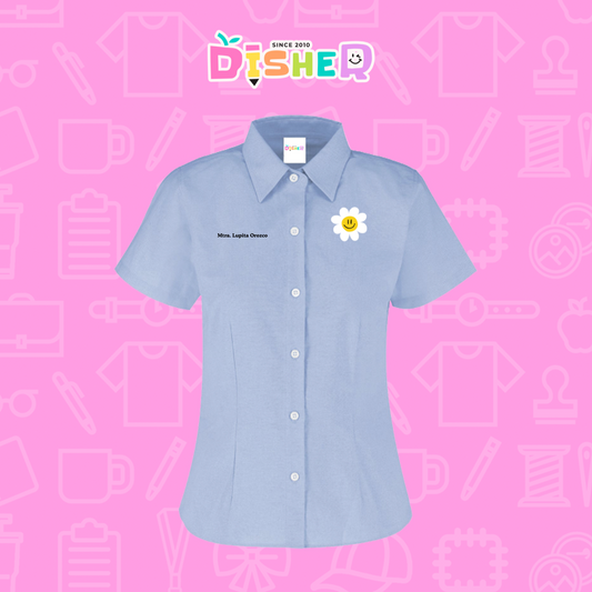 CBOC-D-023: Camisa Bordada Oxford Manga Corta Dama I Flor blanca