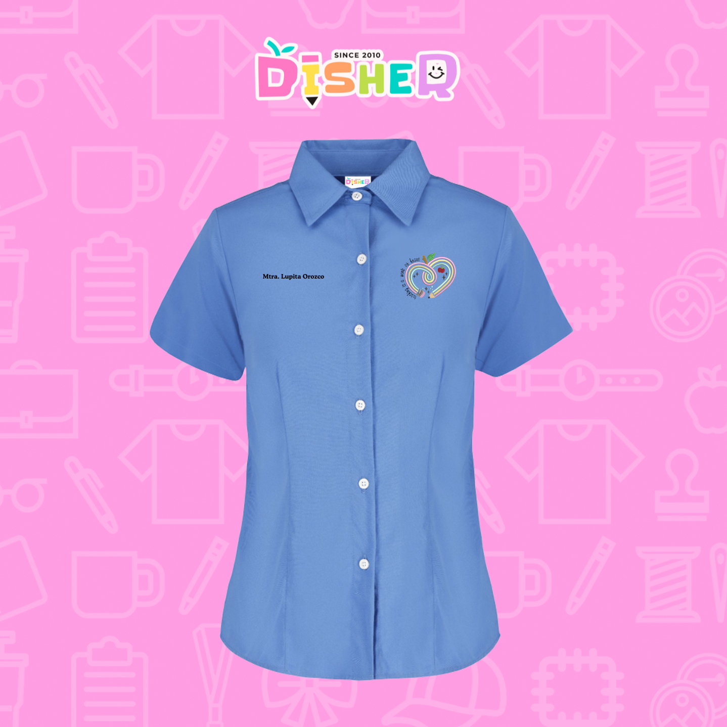 CBGC-D-013: Camisa Bordada Gabardina Manga Corta Dama  I Corazón lápiz tonos pastel