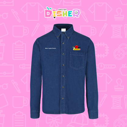 CBML-C-001: Camisa Bordada Mezclilla Manga Larga Caballero  I Manzana lápiz