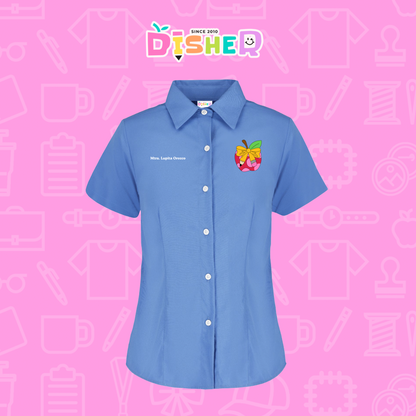 CBGC-D-012: Camisa Bordada Gabardina Manga Corta Dama  I Manzana moño