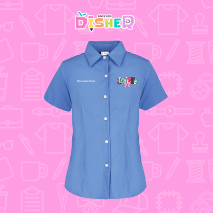 CBGC-D-006: Camisa Bordada Gabardina Manga Corta Dama  I Teach pink