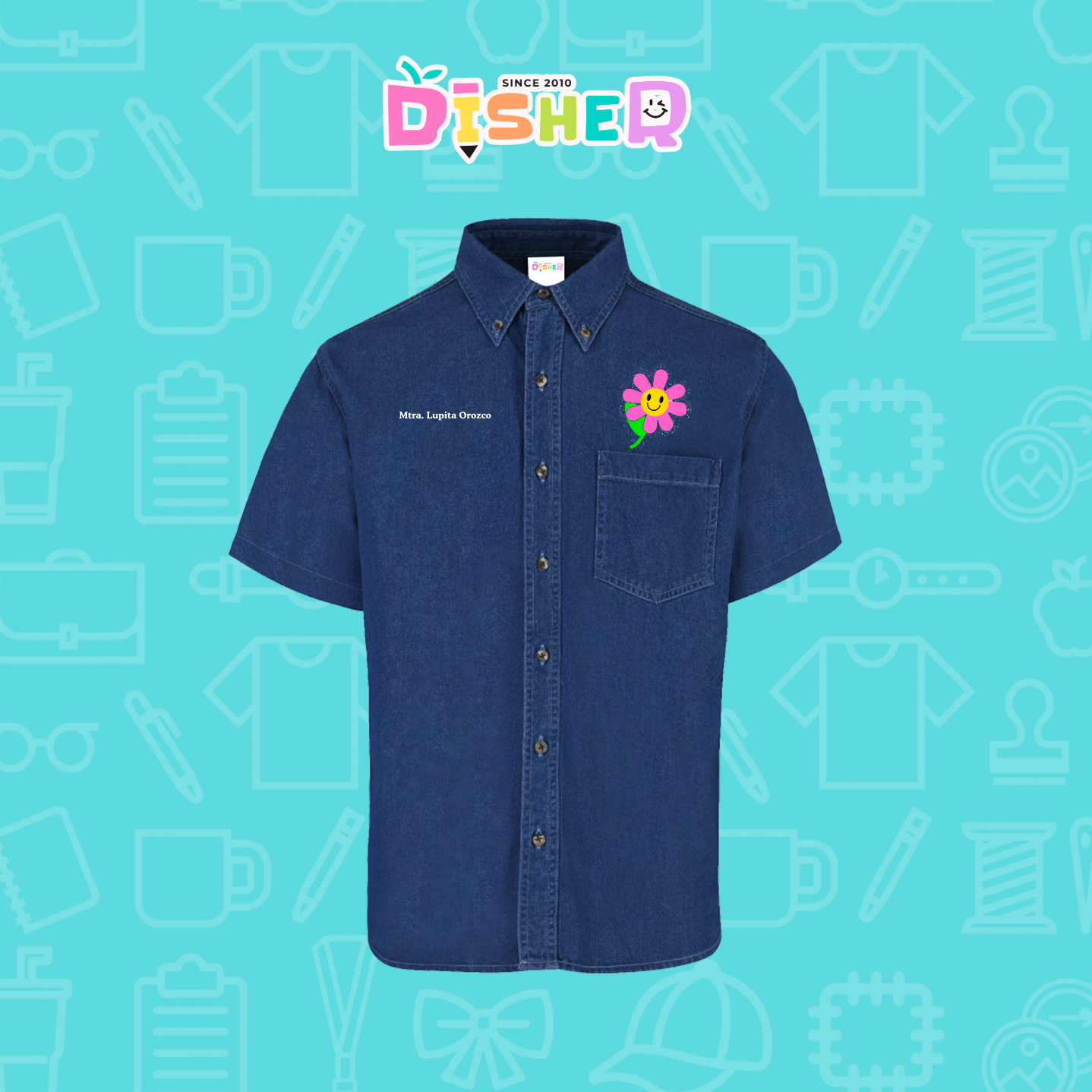 CBMC-C-020: Camisa Bordada Mezclilla Manga Corta Caballero  I Flor rosita