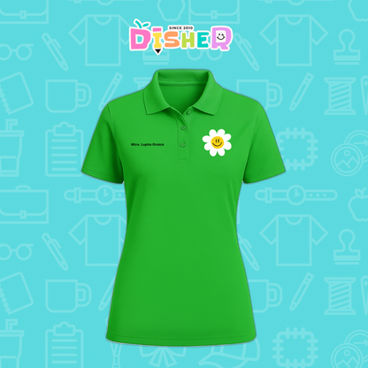 PBD-D-023: Polo Bordada Dry Fit Dama I Flor blanca