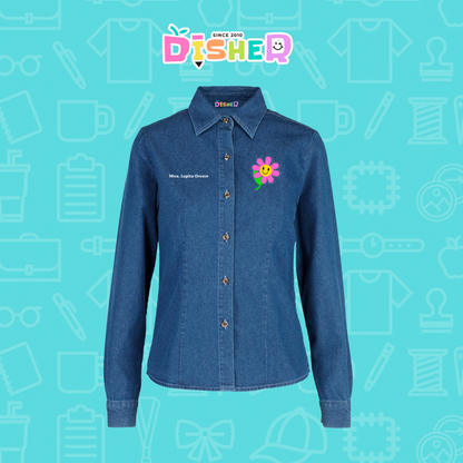 CBML-D-020: Camisa Bordada Mezclilla Manga Larga Dama  I Flor rosita