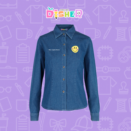 CBML-D-021: Camisa Bordada Mezclilla Manga Larga Dama  I Happy face