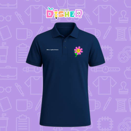 PBD-C-0020: Polo Bordada Dry Fit Caballero I Flor rosa