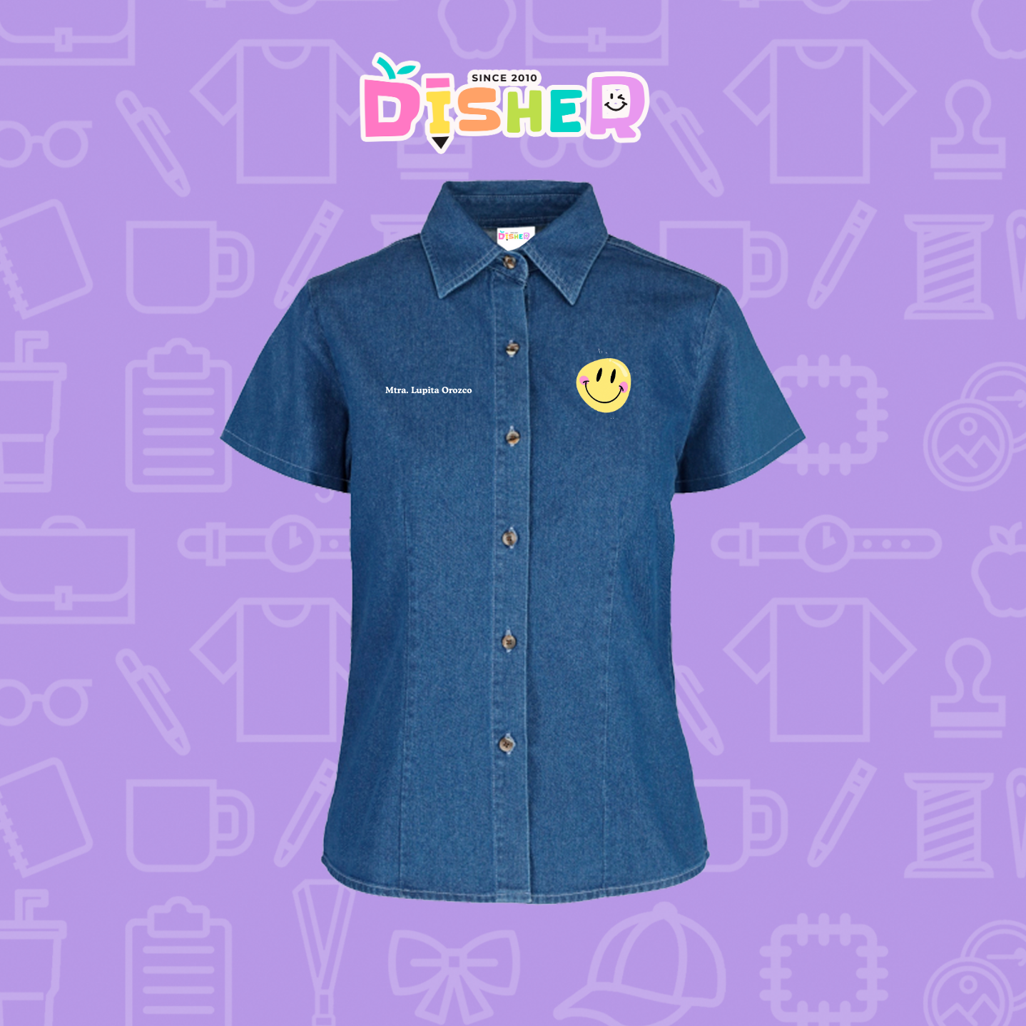 CBMC-D-021 : Camisa Bordada Mezclilla Manga Corta Dama  I  Happy face