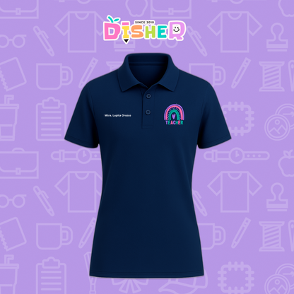 PBD-D-086: Polo Bordada Dry Fit Dama I Teacher rainbow