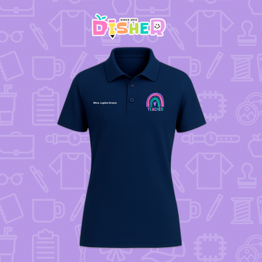 PBD-D-086: Polo Bordada Dry Fit Dama I Teacher rainbow