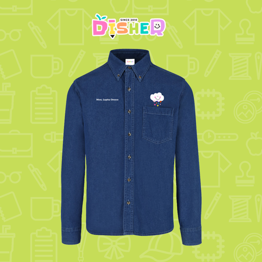 CBML-C-022: Camisa Bordada Mezclilla Manga Larga Caballero  I Nube corazones