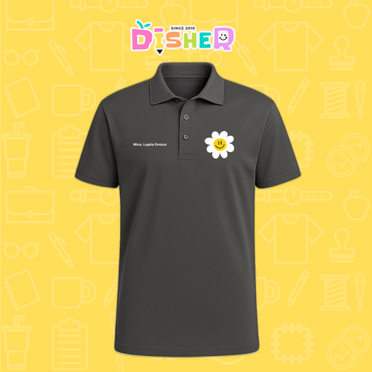 PBD-C-0023: Polo Bordada Dry Fit Caballero I Flor blanca